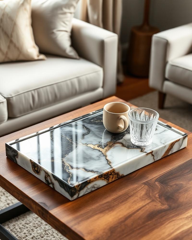 Marble Gold Resin Serving Tray